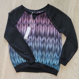 Buffalo David Bitton Black Raglan Pullover with Pink-to-Blue Ombre Wave